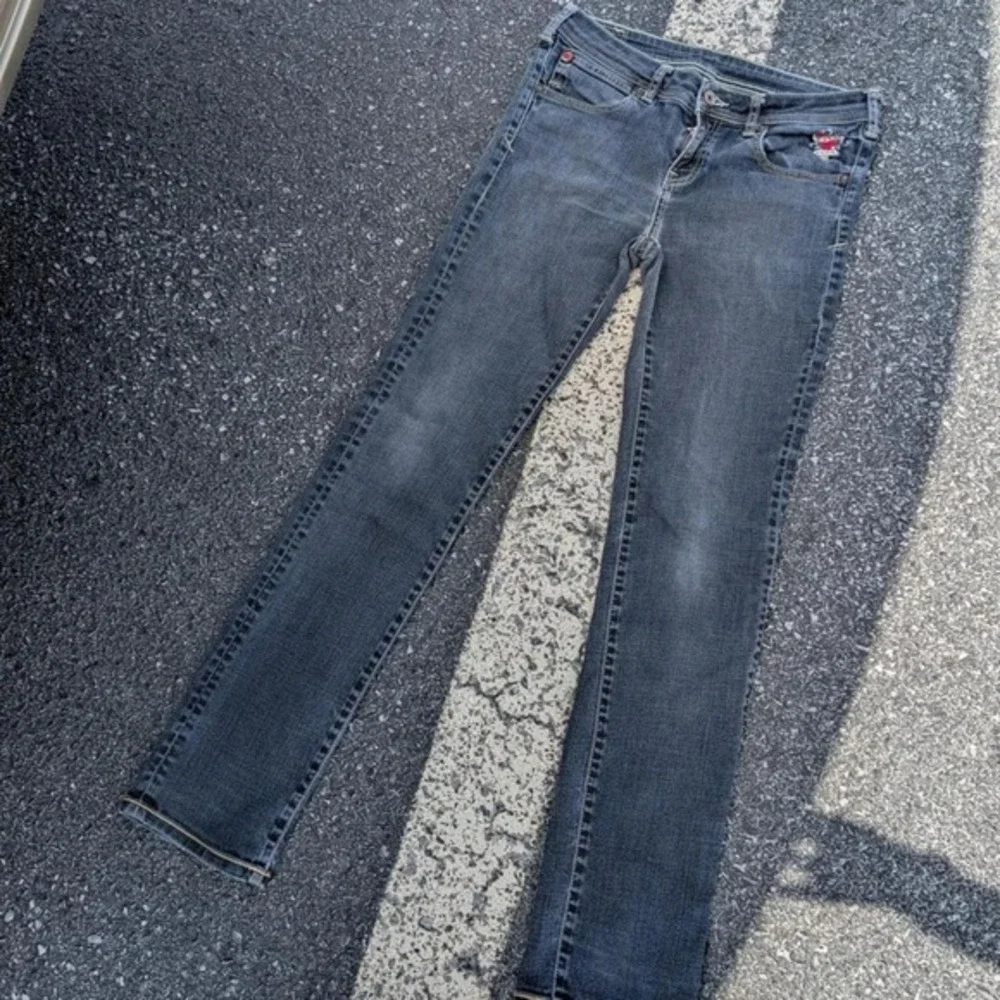 Evisu x Puma Slim‎ Straight Jeans Dark Wash Embroidered Logo W30 L34 Streetwear